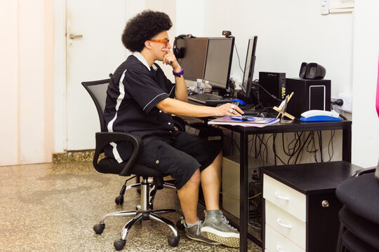 Small business owner working in the back office