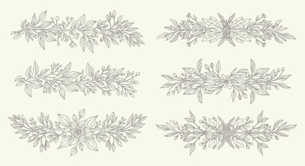 Obraz premium Elegant Botanical Vector Borders with Delicate Floral and Leafy Accents