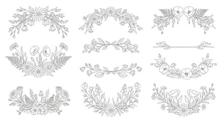 Obraz premium Elegant Botanical Art Borders and Flourishes, Vector Hand Drawn Floral Elements