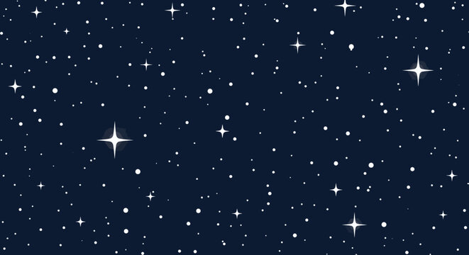 Seamless starry night sky vector background with twinkling and glowing stars