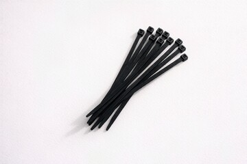 Black Cable Ties Isolated On White Background