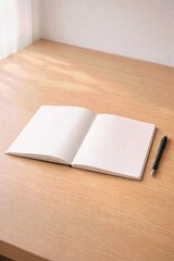Fototapeta premium Open Notebook And Pen On Wooden Desk