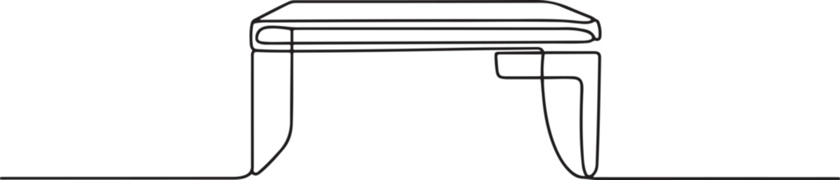 Continuous single line table desk interior furniture. one line art icon drawing vector