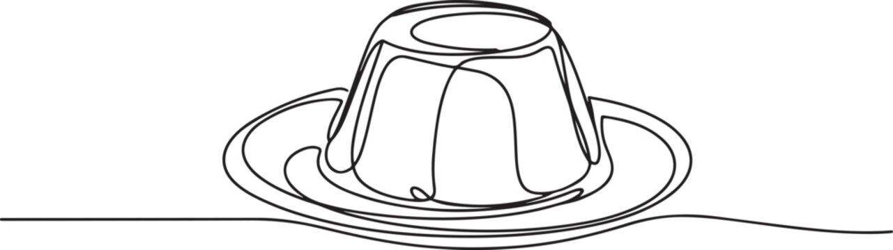 Continuous single line sketch drawing of panna cotta pudding jelly italian. one line art icon drawing vector