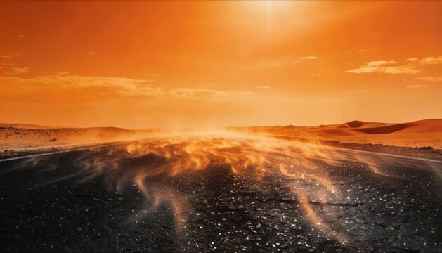 Heat haze distortion over black asphalt with rippling shimmer and thermal tint for world meteorological day heatwave awareness