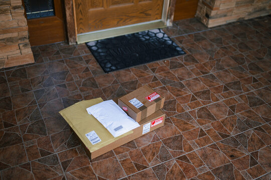 The parcels are next to the front door