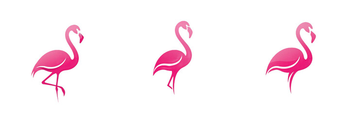 Pink Flamingo Vector Icon Set: Elegant Tropical Bird Silhouettes in Different Poses for Summer Designs, Exotic Travel, and Wildlife Logos.
