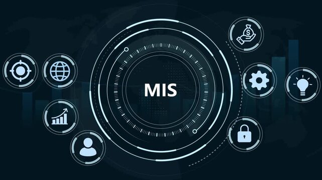 Management Information System MIS concept with business icons and gears technology data
