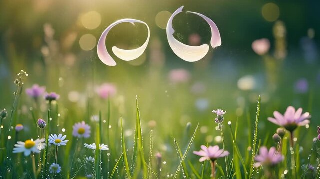 Ethe White Petals Floating Over Wildflower Meadow