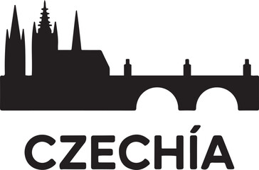 Fototapeta premium Prague with Czechia, and City Skyline Silhouette. black icon drawing vector