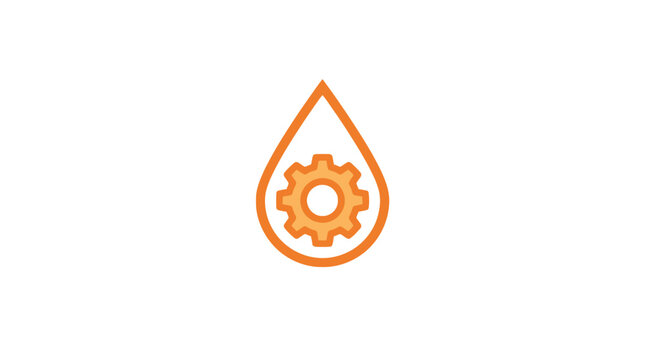 Gear Logo Orange Drop Shape d flat vector isolated white background