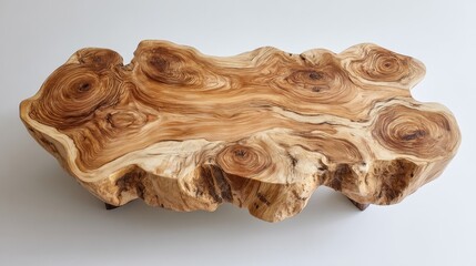 Unique rectangular wooden coffee table with natural organic shape and rich wood grain pattern, perfect for modern or rustic interior decor settings.
