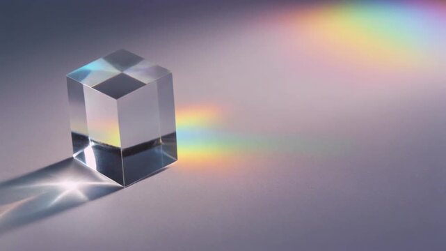 Glass Cube Prism With Light Refraction And Rainbow Spectrum
