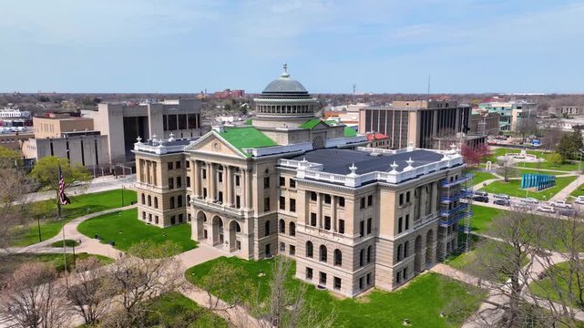Lucas County Courthouse aerial view at 700 Adams Street in downtown Toledo, Ohio OH, USA. 