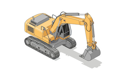 Fototapeta premium Heavy-duty yellow excavator with tracks and digging arm.
