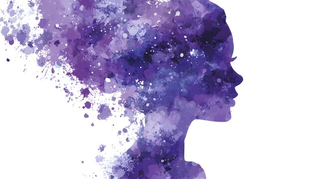 A creative purple silhouette of a woman's face with a watercolor effect