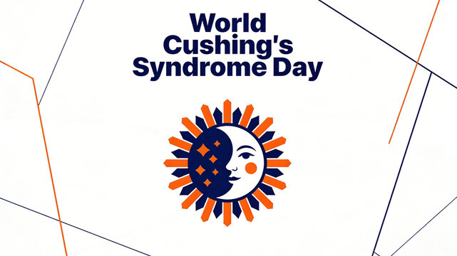 The sun totem of the sun and moon shining together, combined with geometric lines, promotes awareness, disease awareness, and public welfare for World Cushing's Syndrome Day.
