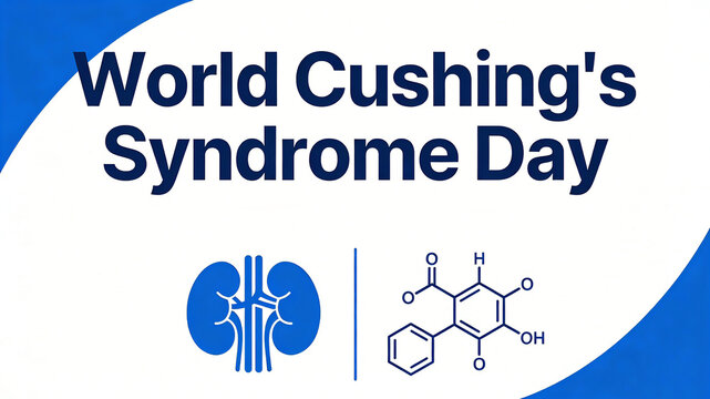 The kidney pattern combined with chemical molecular elements represents the pathology popularization, disease awareness, and health promotion scene of World Cushing's Syndrome Day.
