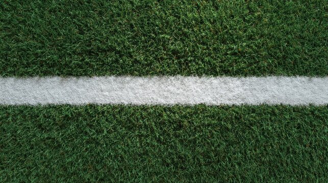 Green Grass Turf with White Line on Soccer Field Showing Fresh and Neat Playing Surface for Sports Activities and Outdoor Games Photography