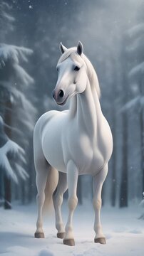 Illustration eines wei&szlig;en Pferdes im Schnee