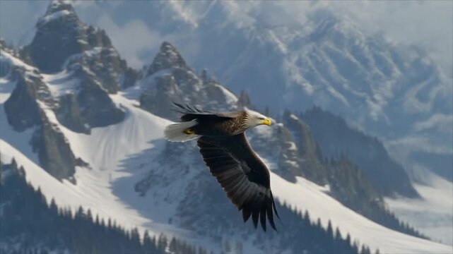 Fotorealistischer Seeadler im Flug vor Berggipfeln