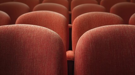 Fototapeta premium Close-Up View of Plush Red Theatre Seats in Rows, Creating a Cozy and Inviting Atmosphere for Audiences to Enjoy Performances or Screenings