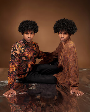 Creative Twins portrait with Mocha Background
