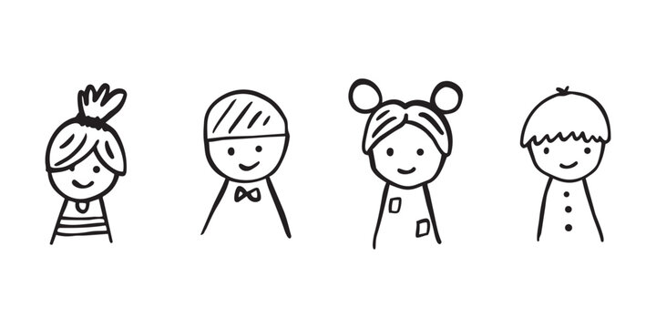 Avatars drawing sketch, face childish funny hand-drawn doodle illustration. linear minimalist person vector illustration