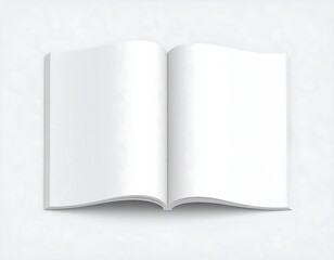A blank, open book with white pages and a plain background