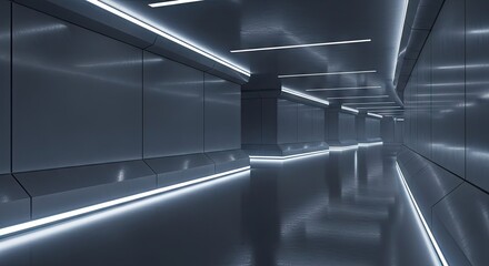 Obraz premium Futuristic Dark Corridor with Neon Lights