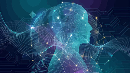 Stunning digital human face with glowing connections and circuits