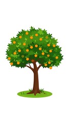 A cartoon tree with green leaves and orange fruits on a grassy base (1)