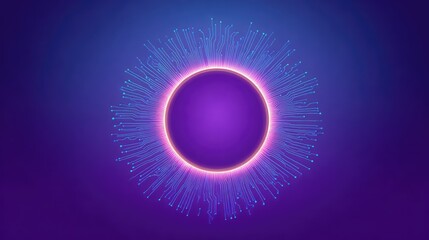 Abstract glowing sphere with radiant lines emanating from a circular center on a vibrant gradient background for modern design needs