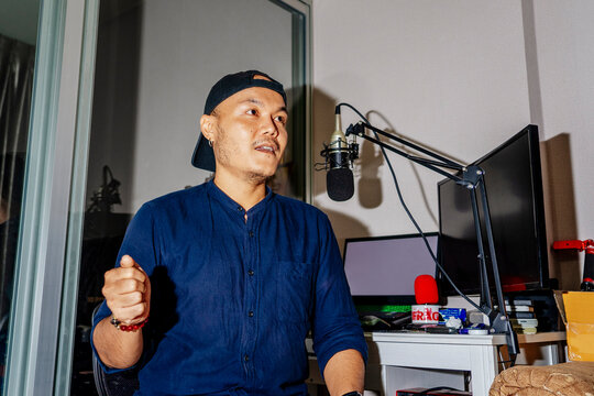 Podcast host at home studio