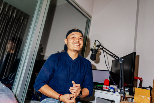 Podcast host at home studio