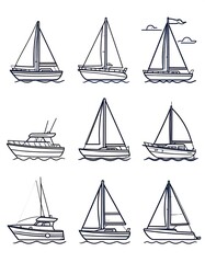 A collection of eight sailboats on water