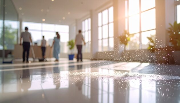 Commercial cleaning service team maintaining a hygienic and clean indoor environment