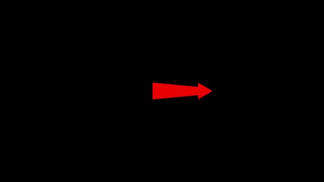 A vibrant red arrow pointing to the right is centrally positioned on a deep black background, representing motion, action, and a clear indication of direction in a bold