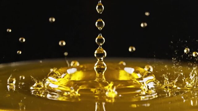 Golden Liquid Droplet Splash Crown Formation Slow Motion Macro