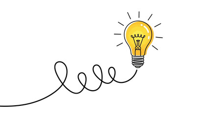 Bright Light Bulb Idea Symbol with a Whimsical Swirling on White Background © gio