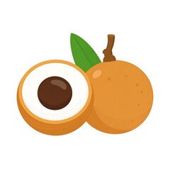 A vibrant orange with leaf and cut open showing brown seed