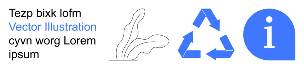 Sustainability, education, recycling, information services, environmental campaigns, eco-design. Features a blue recycling symbol, an information icon and abstract leaf-thumbs up shapes. Recycling