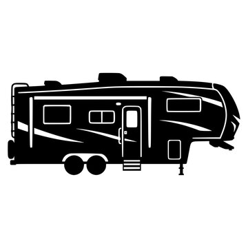 5th Wheel RV Side Profile Black Silhouette