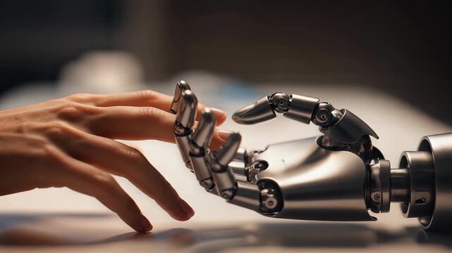 This striking image evokes the merging of humanity and technology, perfect for illustrating concepts like artificial intelligence, innovation, and fut