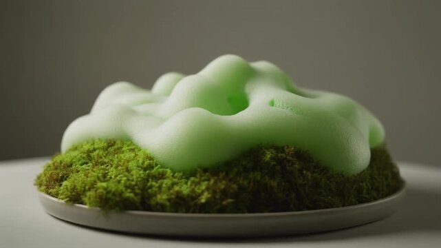 Abstract Green Culinary Foam On A Bed Of Fresh Moss