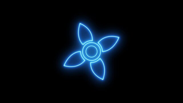 A stylized blue neon outline of a four-petal flower or ninja star shape glows brightly against a pure black background, creating a sharp, modern, and minimalist
