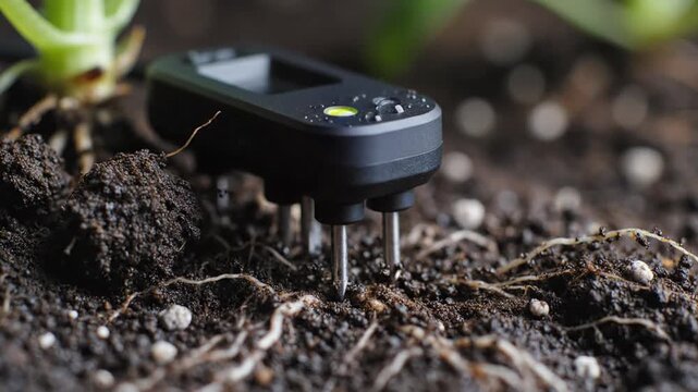 Soil moisture sensor testing soil with roots macro shot