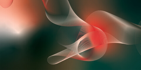 Fototapeta premium Dark textured noisy background featuring vibrant red, green and white abstract glowing gradient waves with soft blur effect for modern header, poster and banner design