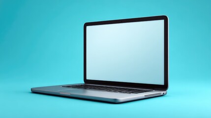 Modern laptop with blank screen on a vibrant blue background for technology, work, and creativity themes in stock photography