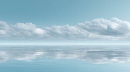 Obraz premium Tranquil Ocean View with Soft Clouds Reflecting on Calm Water Surface Under Clear Blue Sky Captured in Serene Coastal Atmosphere